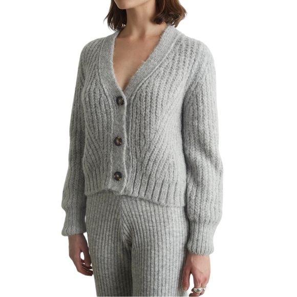 Arlene Knitted Short V neck Gray Chunky Cardigan Sweater - Picture 1 of 15